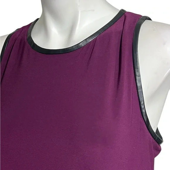 Lauren Ralph Lauren dress 14 Purple A-Line faux leather trim knee length office - Picture 3 of 6